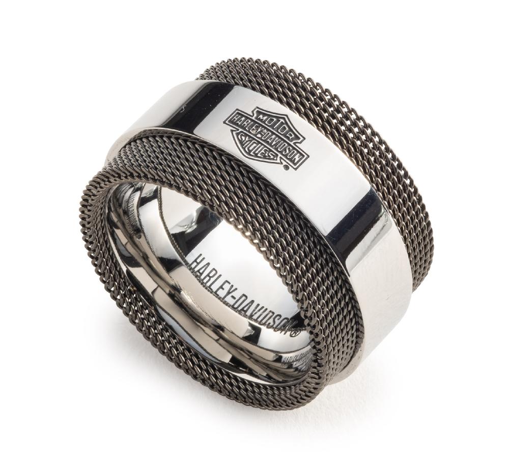 Harley Men's Bar & Shield Logo Mesh Ring