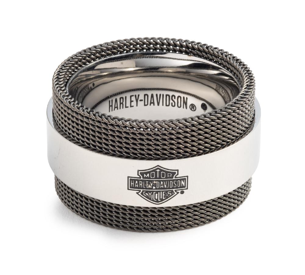 harley Men's Bar & Shield Logo Mesh Ring