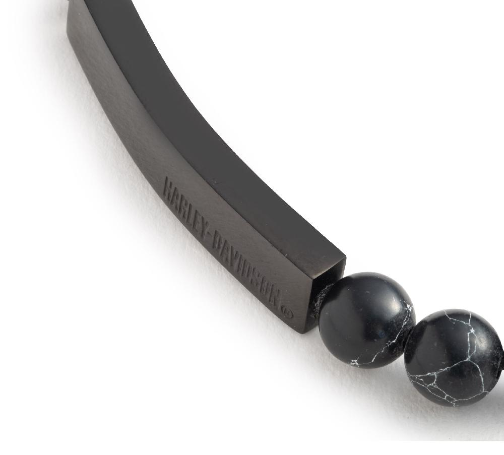 Harley Men's Bead Logo Plaque Stretch Bracelet