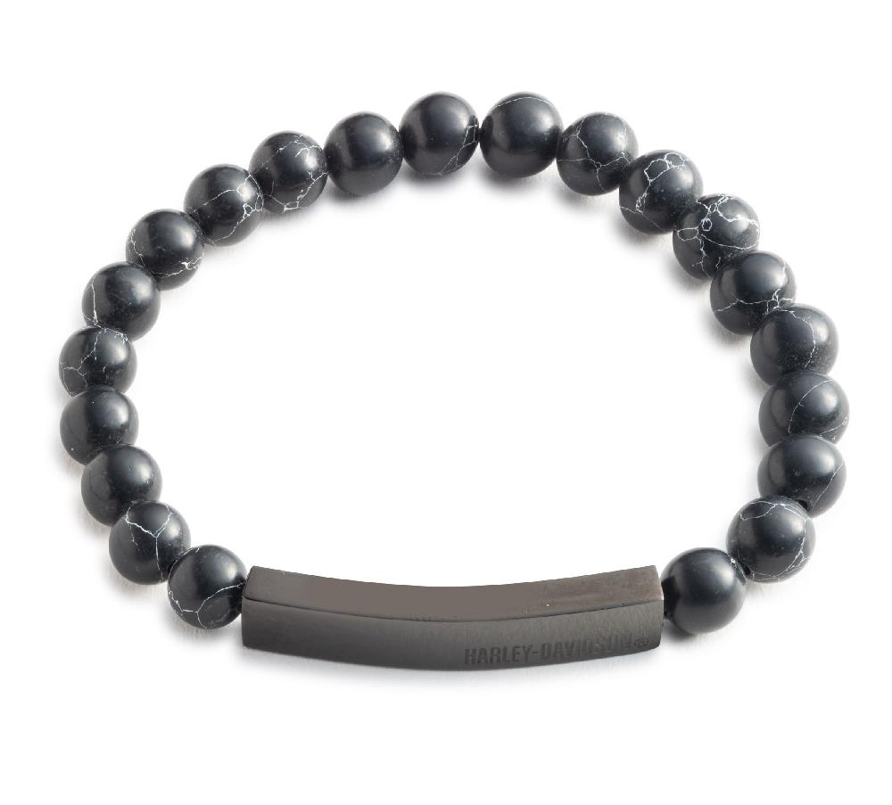 harley Men's Bead Logo Plaque Stretch Bracelet