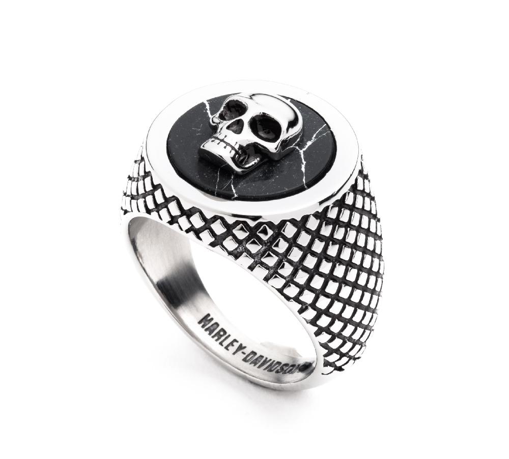 Harley Men's Black Circle Skull Ring