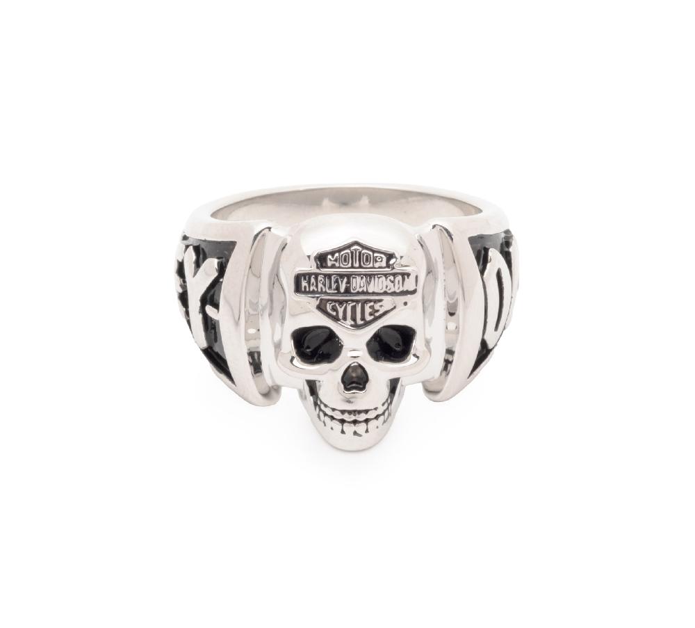 harley Men's Skull and Bar & Shield Contrast Ring