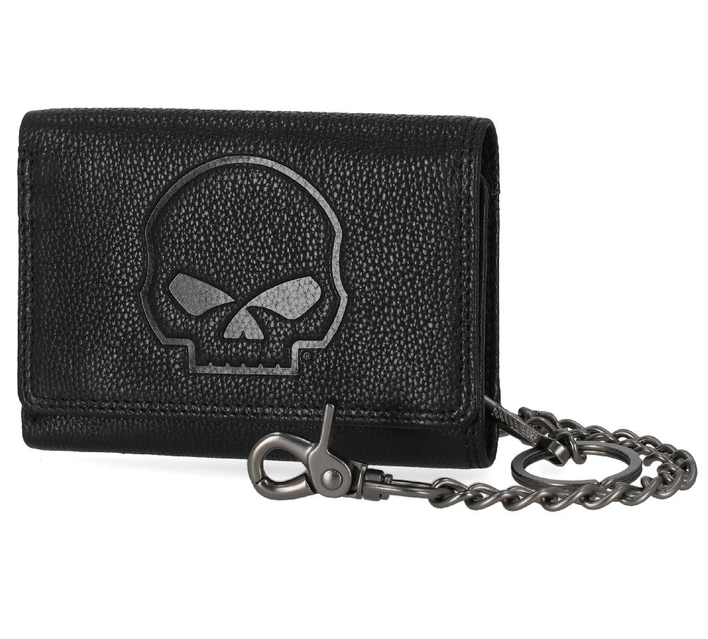 Harley Skull Embossed Trifold Chain Wallet