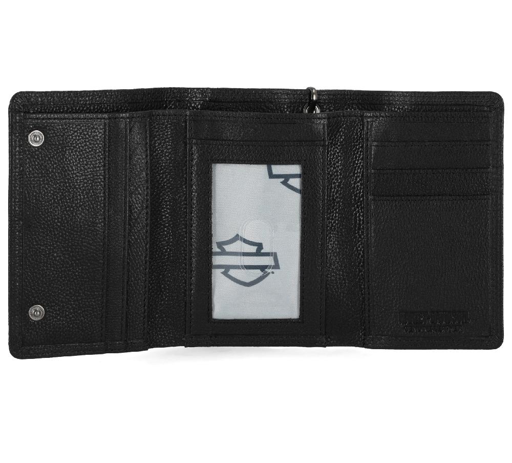 Harley Skull Embossed Trifold Chain Wallet