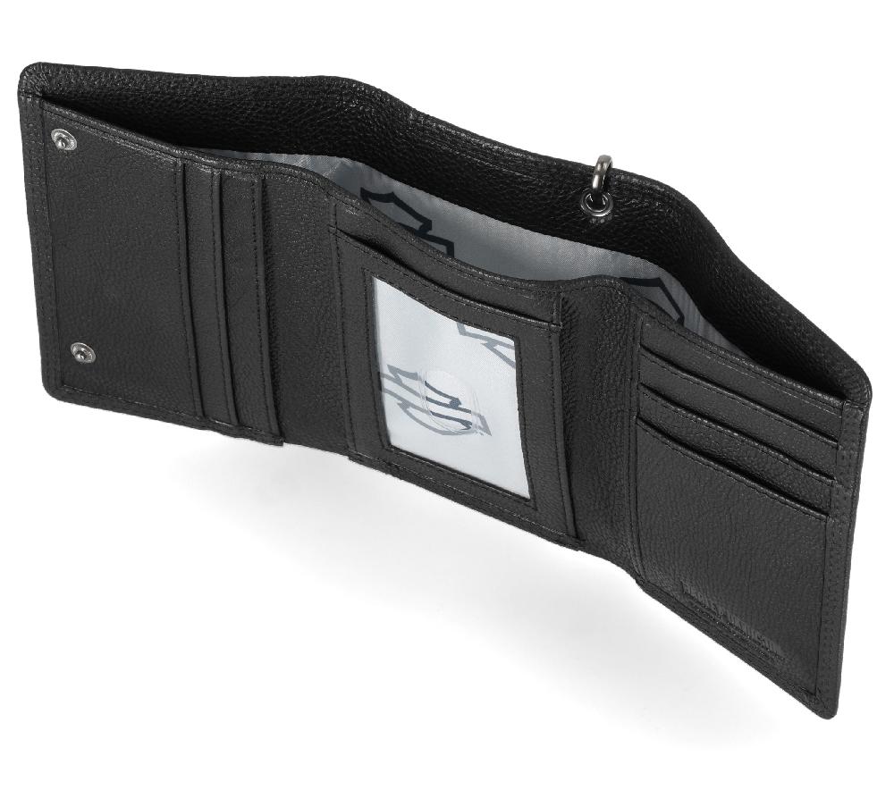 Harley Skull Embossed Trifold Chain Wallet