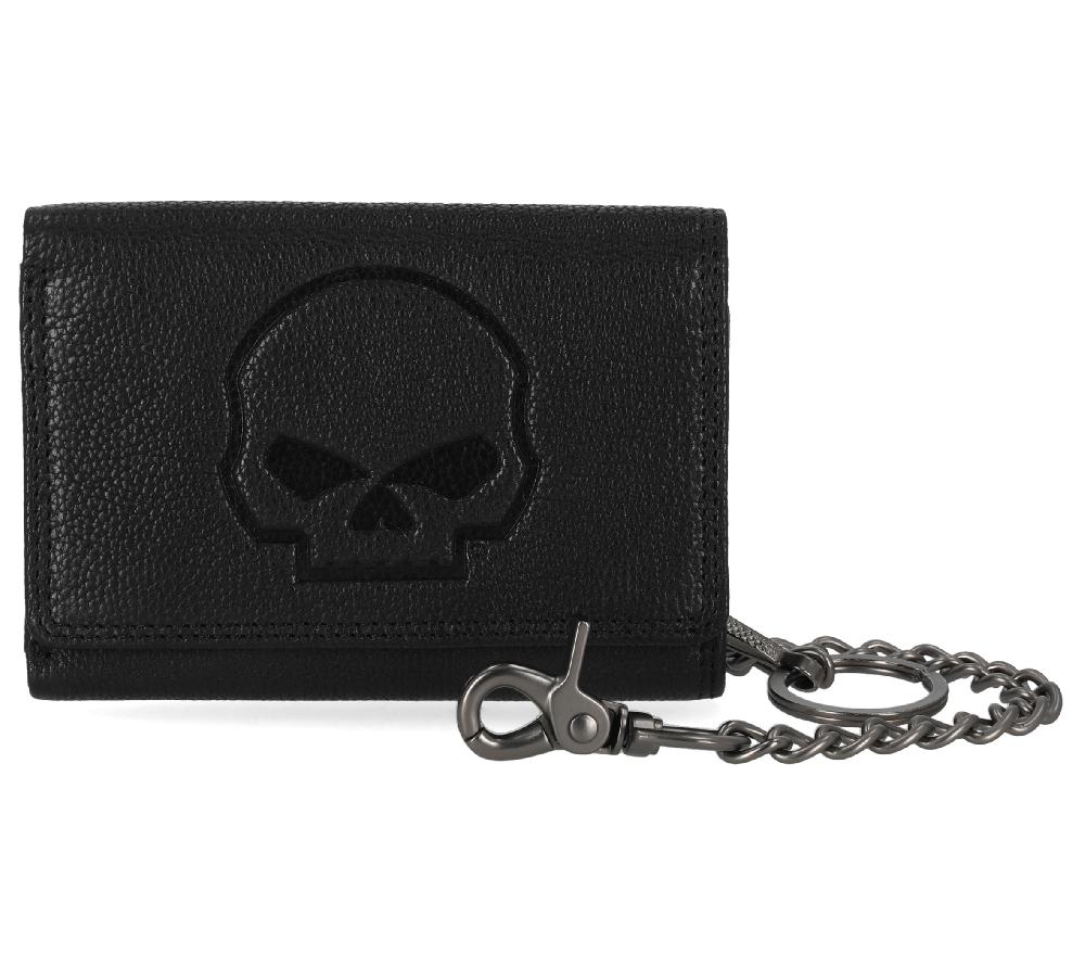 harley Skull Embossed Trifold Chain Wallet