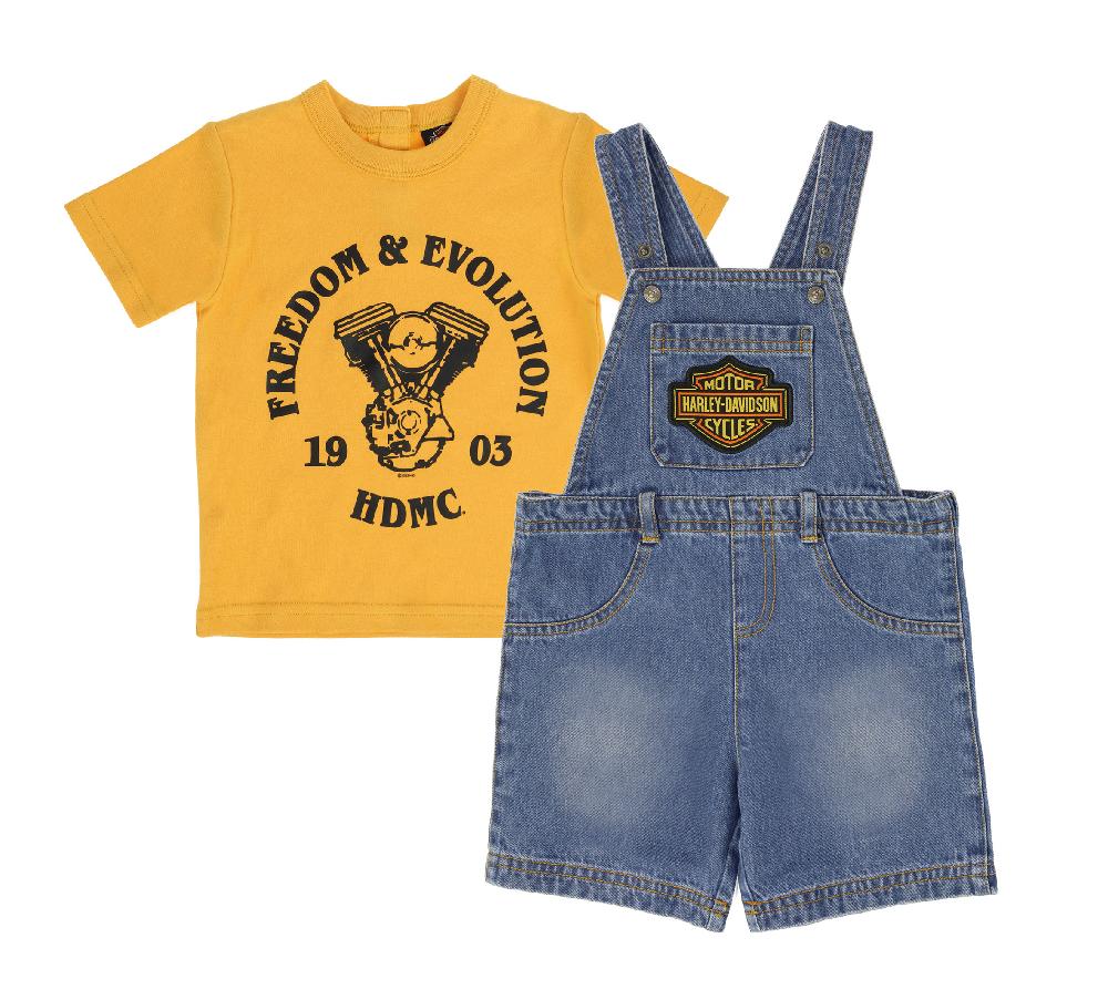 harley Toddler Boys Denim Shortall & Tee Set