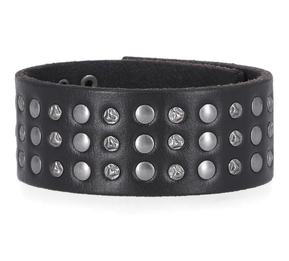 harley Triple Row Stud Leather Cuff L/XL Black