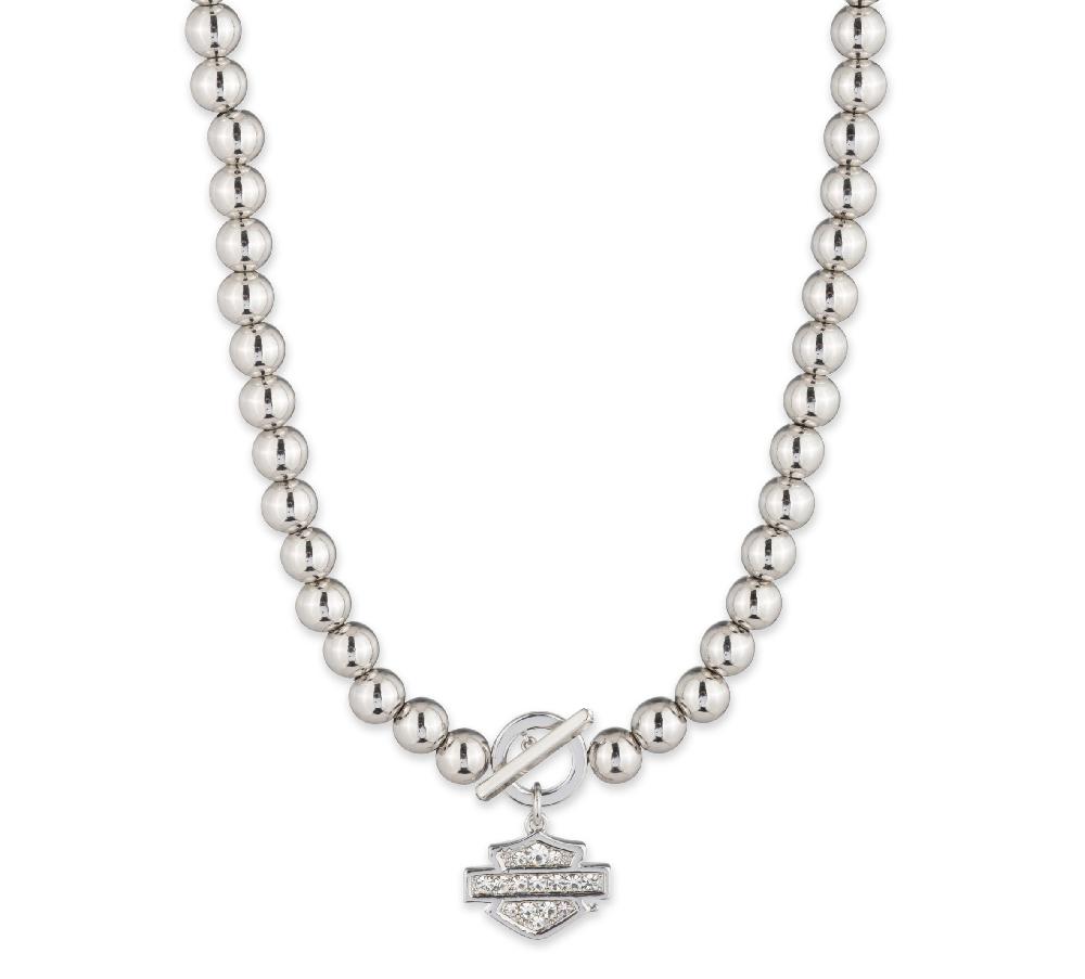 harley Women's 16" Bar & Shield Bead Toggle Necklace