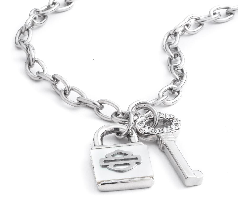 Harley Women's 24" Necklace With Lock & Key Charms
