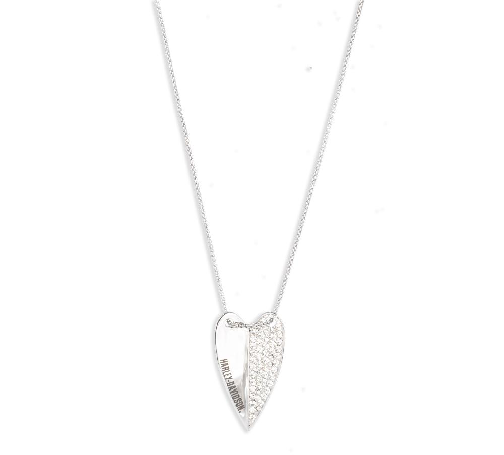 harley Women's 28" H-D Half Pavé Heart Necklace
