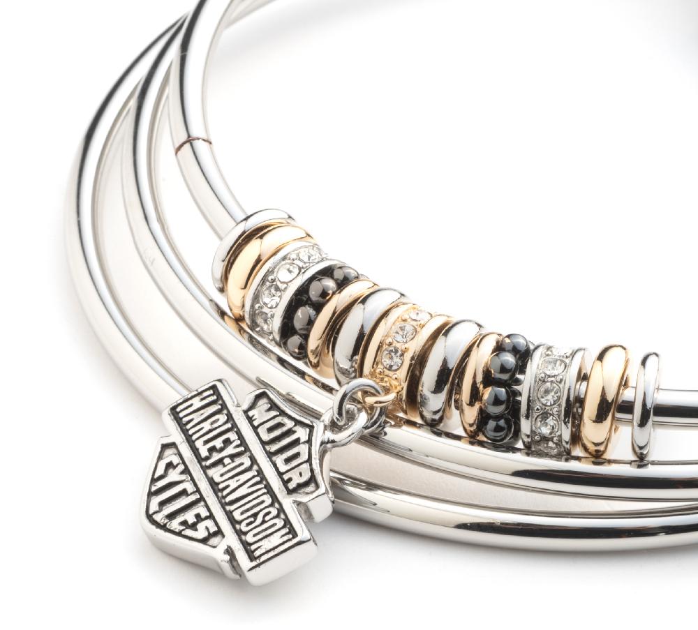 Harley Women's 3 Piece Bar & Shield Charm Bangle Set