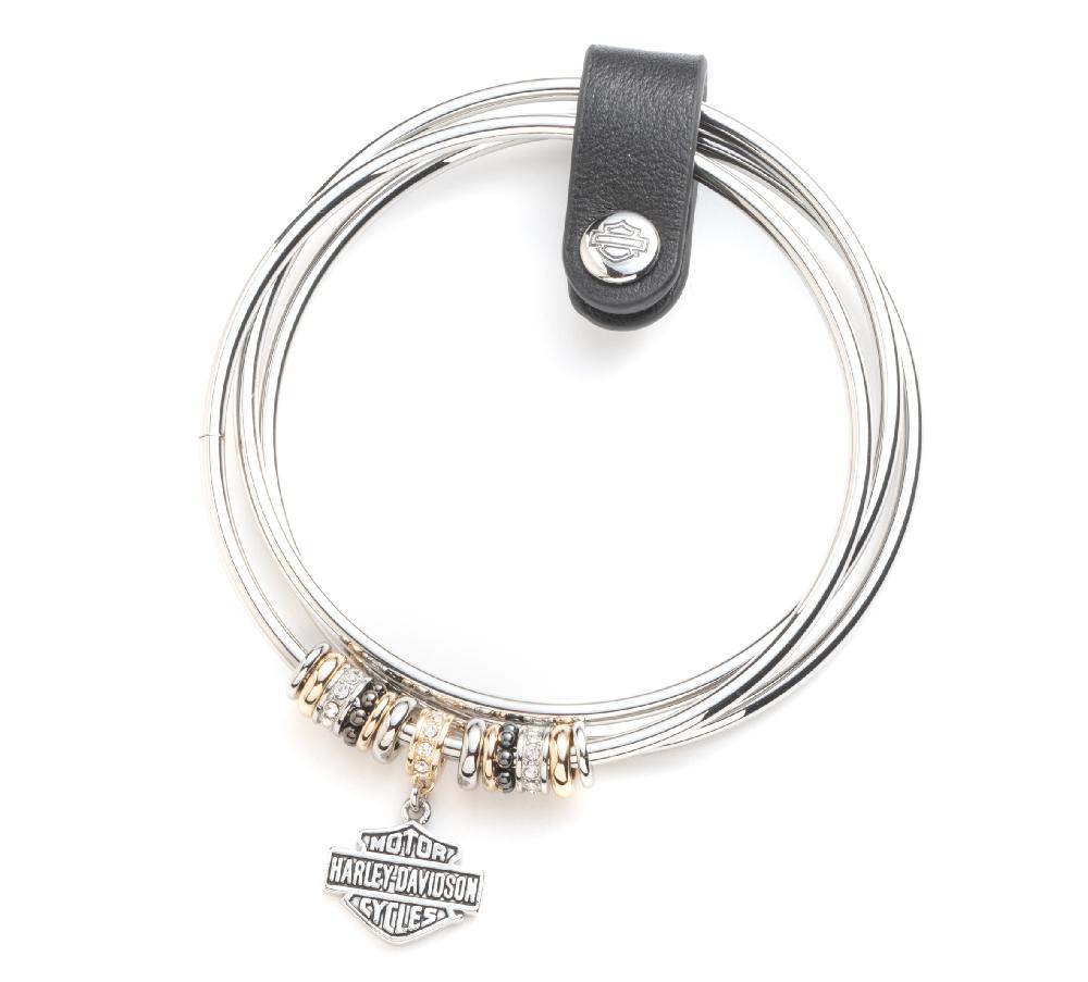 Harley Women's 3 Piece Bar & Shield Charm Bangle Set