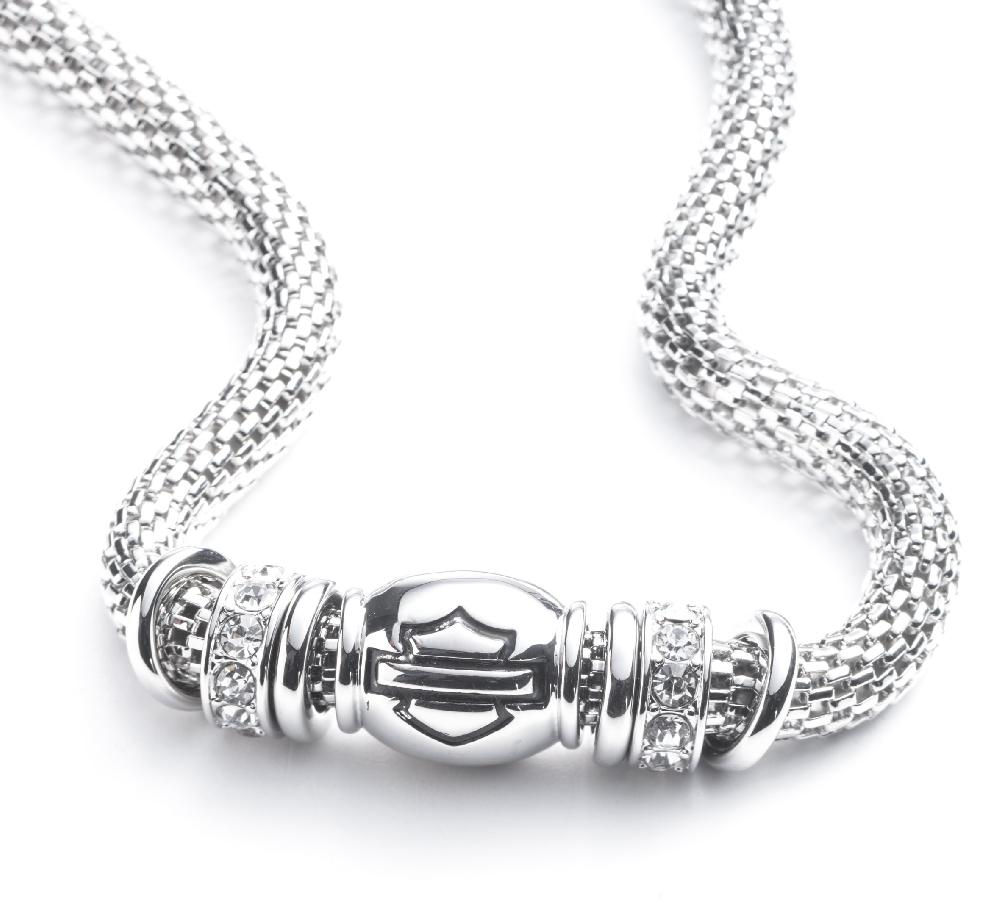Harley Women's Mesh Bar & Shield Logo Charm Necklace