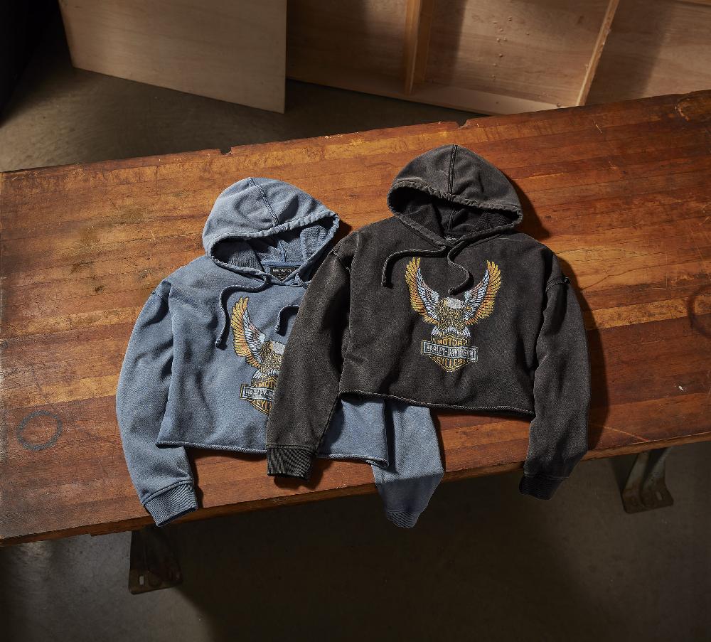 Harley Women's Neon Eagle Cropped Pullover Hoodie