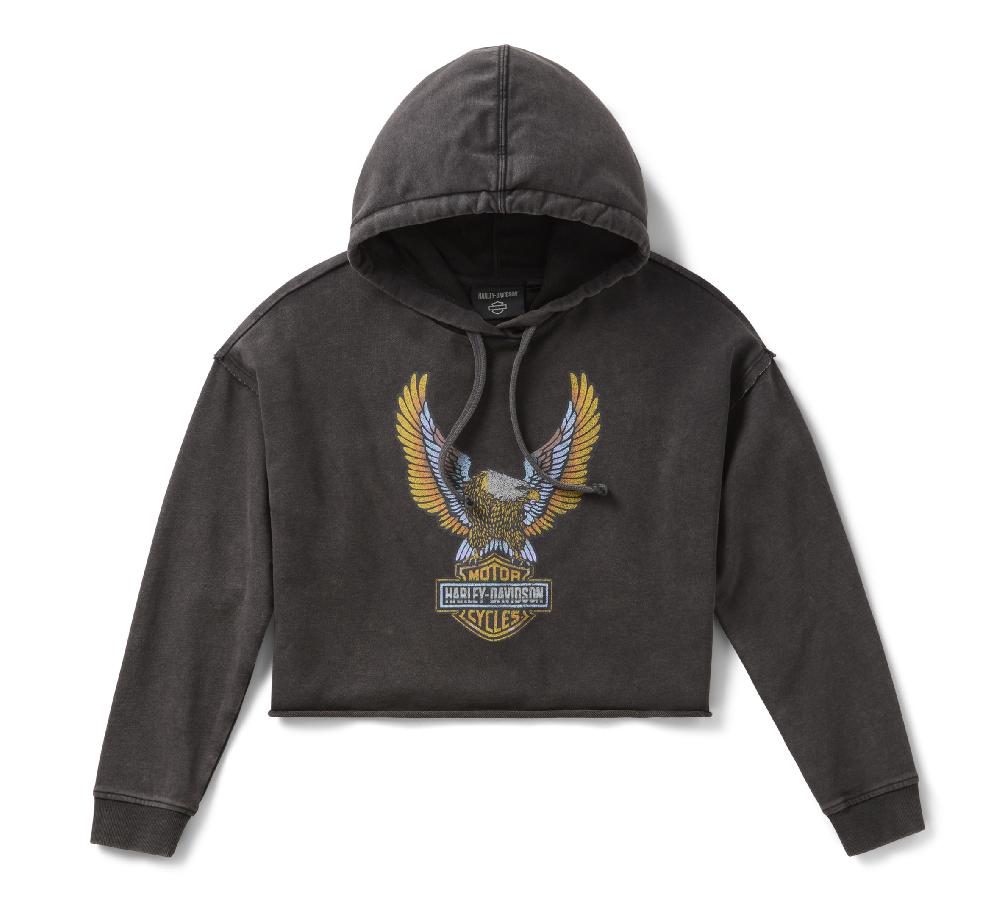 harley Women's Neon Eagle Cropped Pullover Hoodie