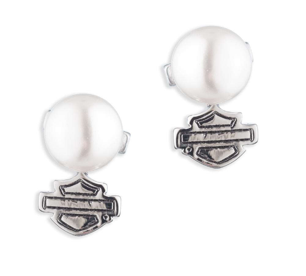 harley Women's Pearl Stud Logo Earrings