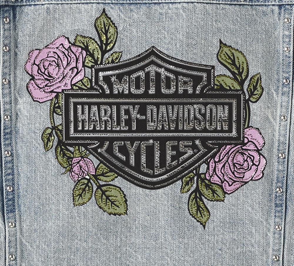 Harley Women's Rose & Thorn Bling Denim Jacket
