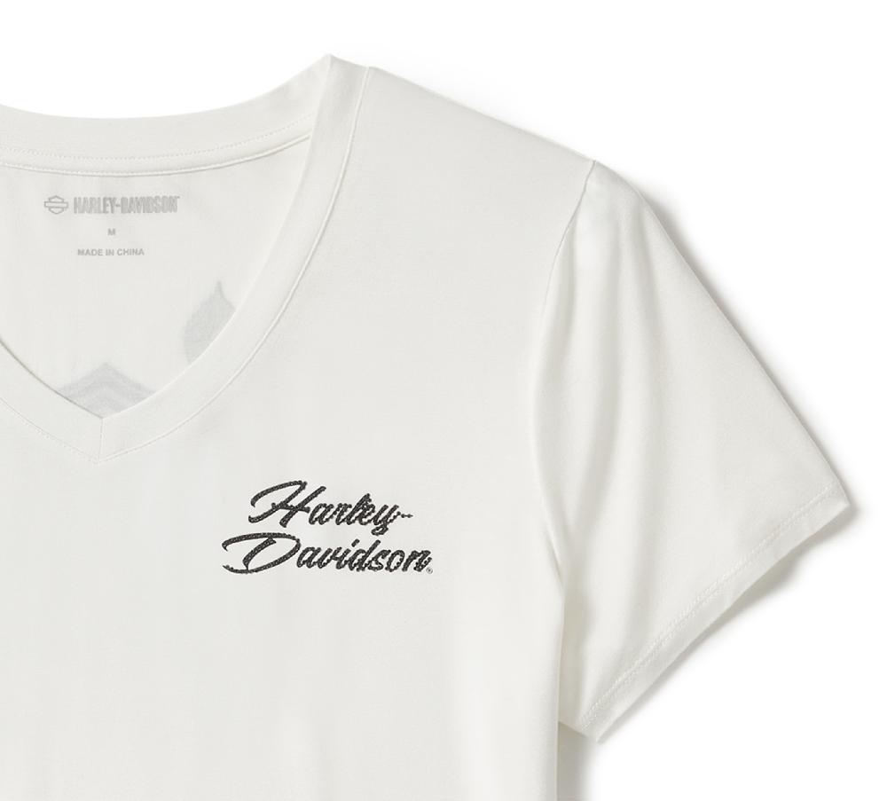 Harley Women's Rose & Thorn Bling V Neck Tee