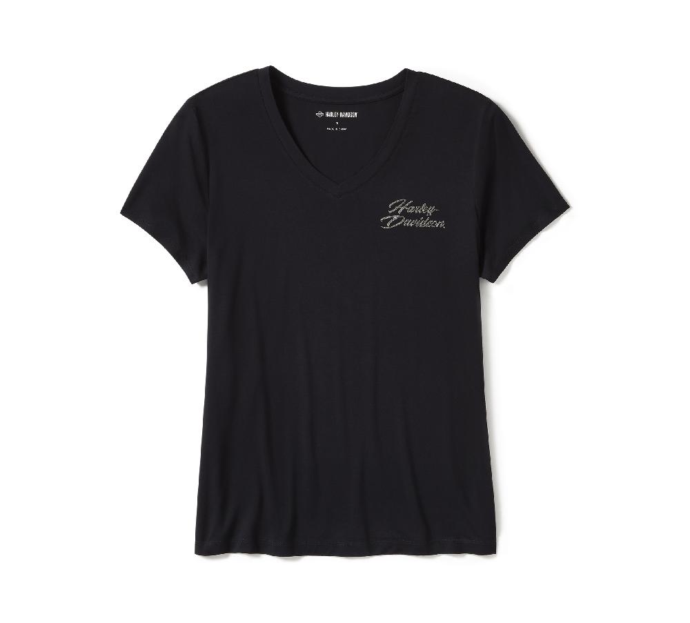 harley Women's Rose & Thorn Bling V Neck Tee