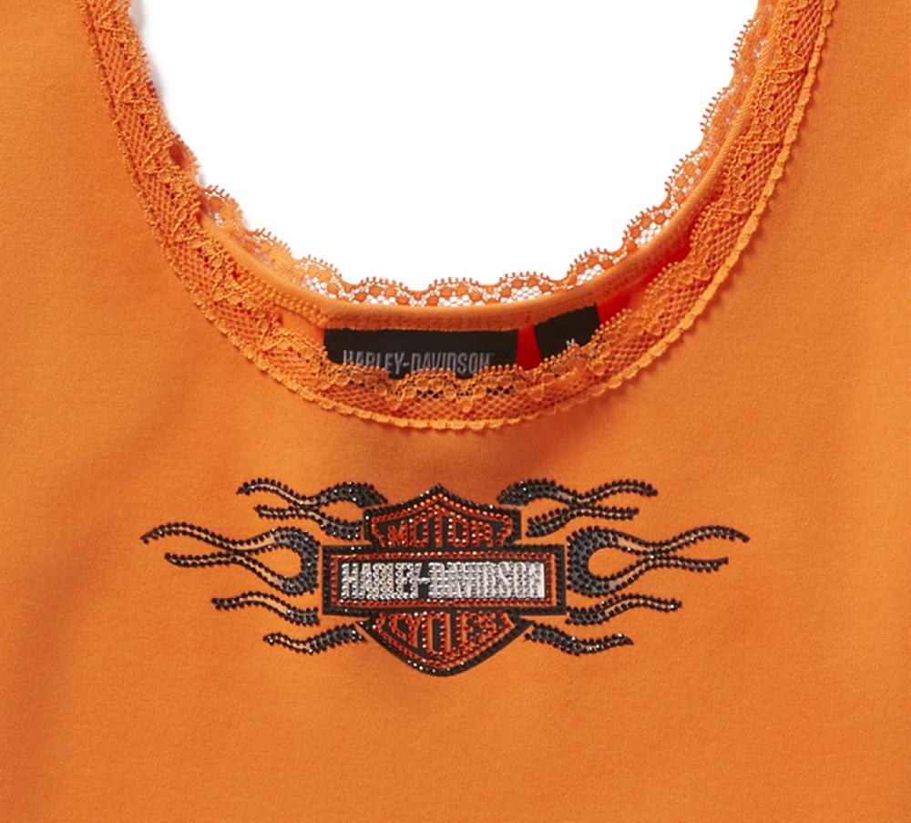 Harley Women's Vintage Flames Bling Lace Trim Tank