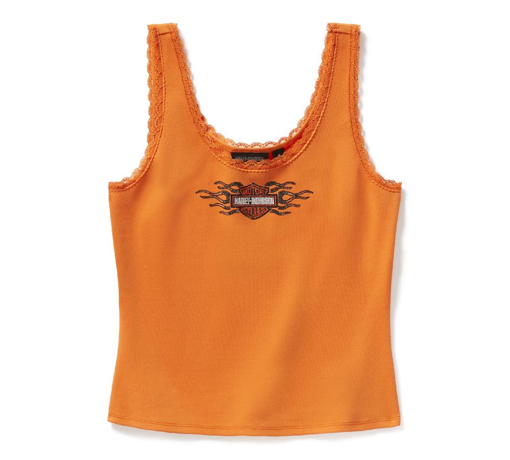 harley Women's Vintage Flames Bling Lace Trim Tank