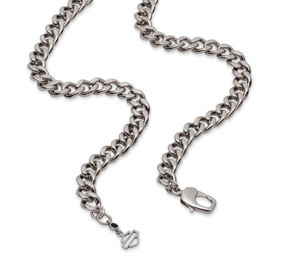 Harley Men's 24" Bar & Shield Wings Curb Chain Necklace