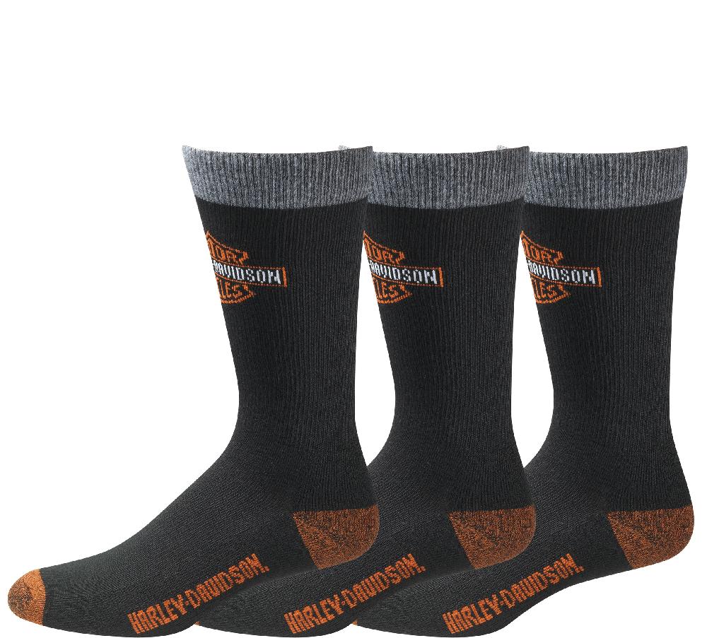 harley Men's 3 Pack Bar & Shield Riding Sock ULTRA DRI Mid Calf Socks