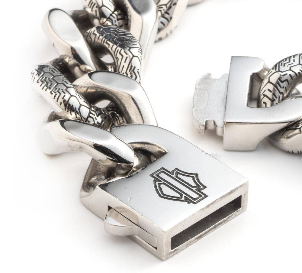 Harley Men's 9" Bar & Shield Tire Track Chain Bracelet