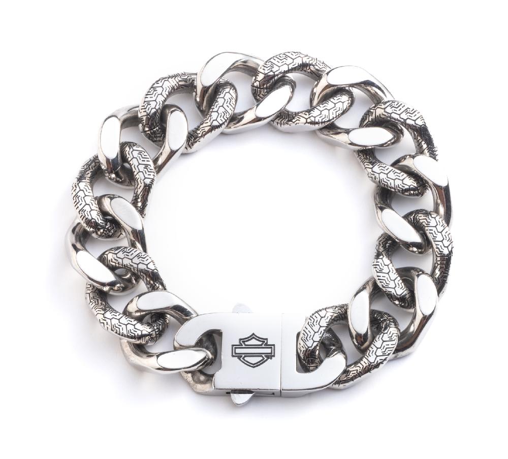 harley Men's 9" Bar & Shield Tire Track Chain Bracelet