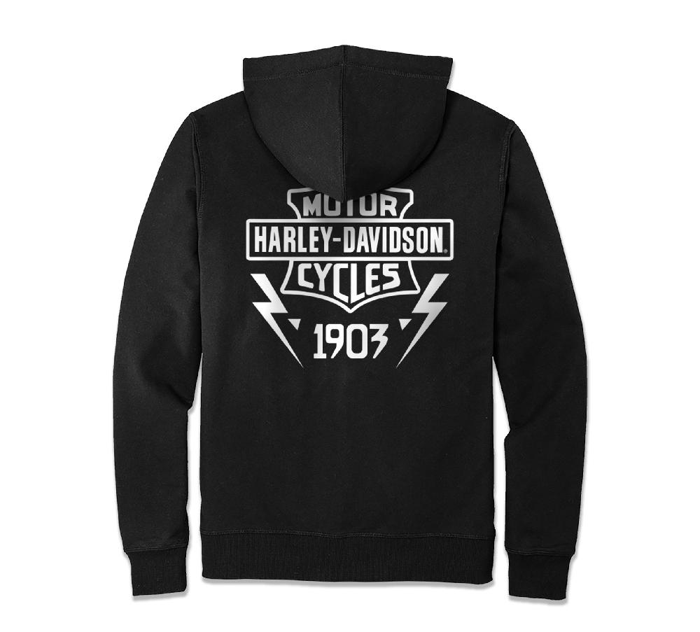 Harley Men's Bar & Shield Lightning Bolt Lightweight Full Zip Hoodie