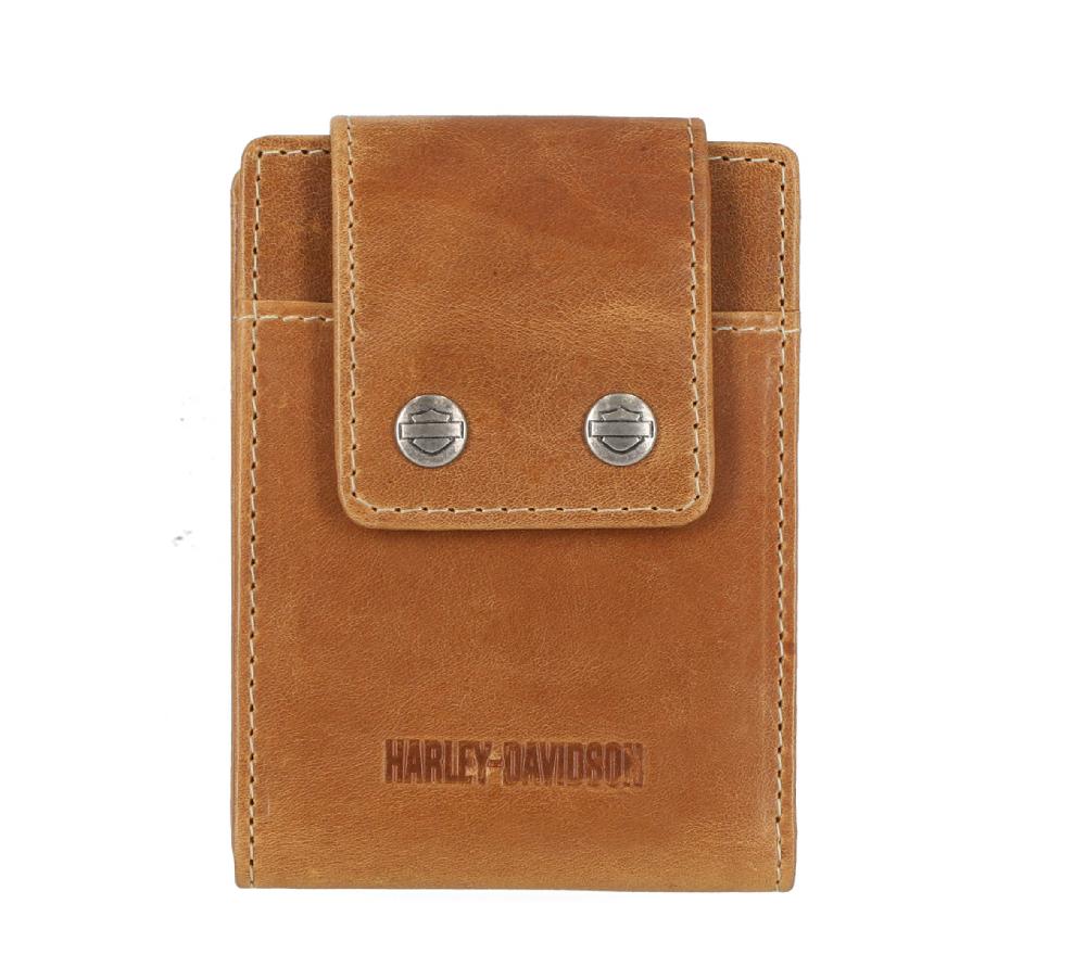 harley Men's Smooth Grain Snap Leather Front Pocket Bifold Wallet