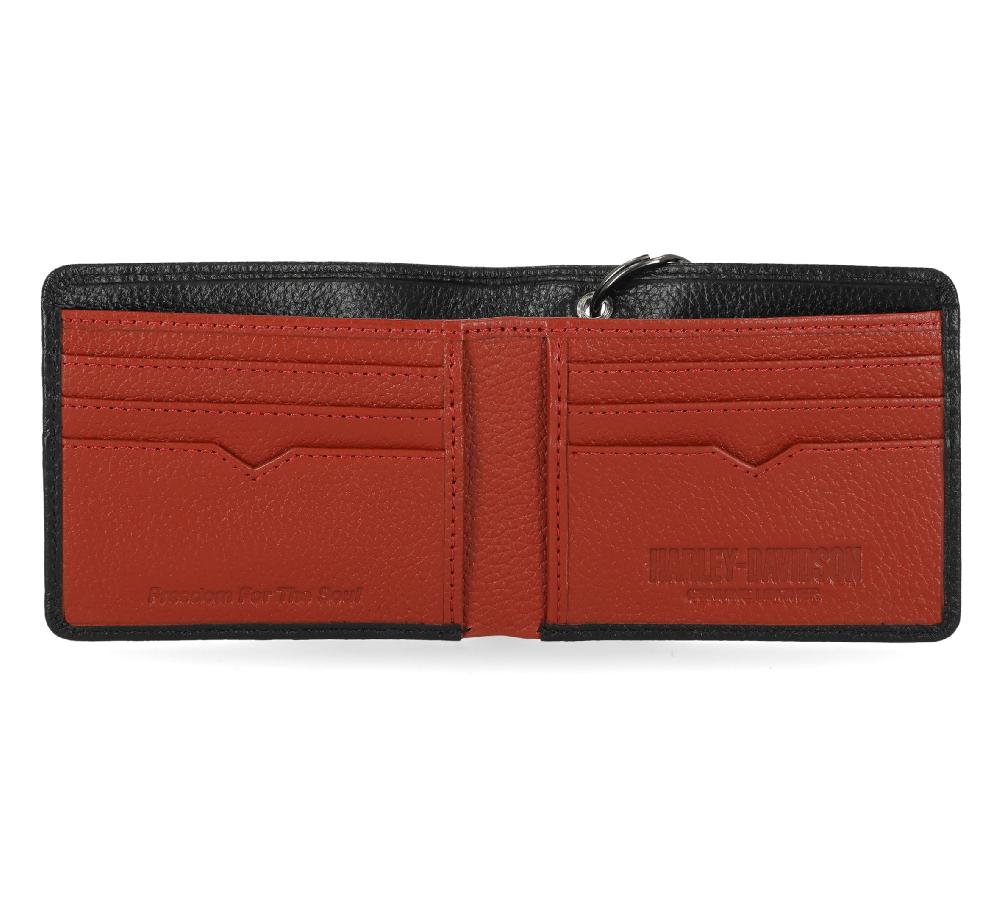 Harley Mens Bar & Shield Core Pebble Billfold Wallet With Chain