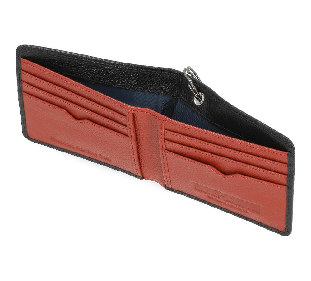 Harley Mens Bar & Shield Core Pebble Billfold Wallet With Chain