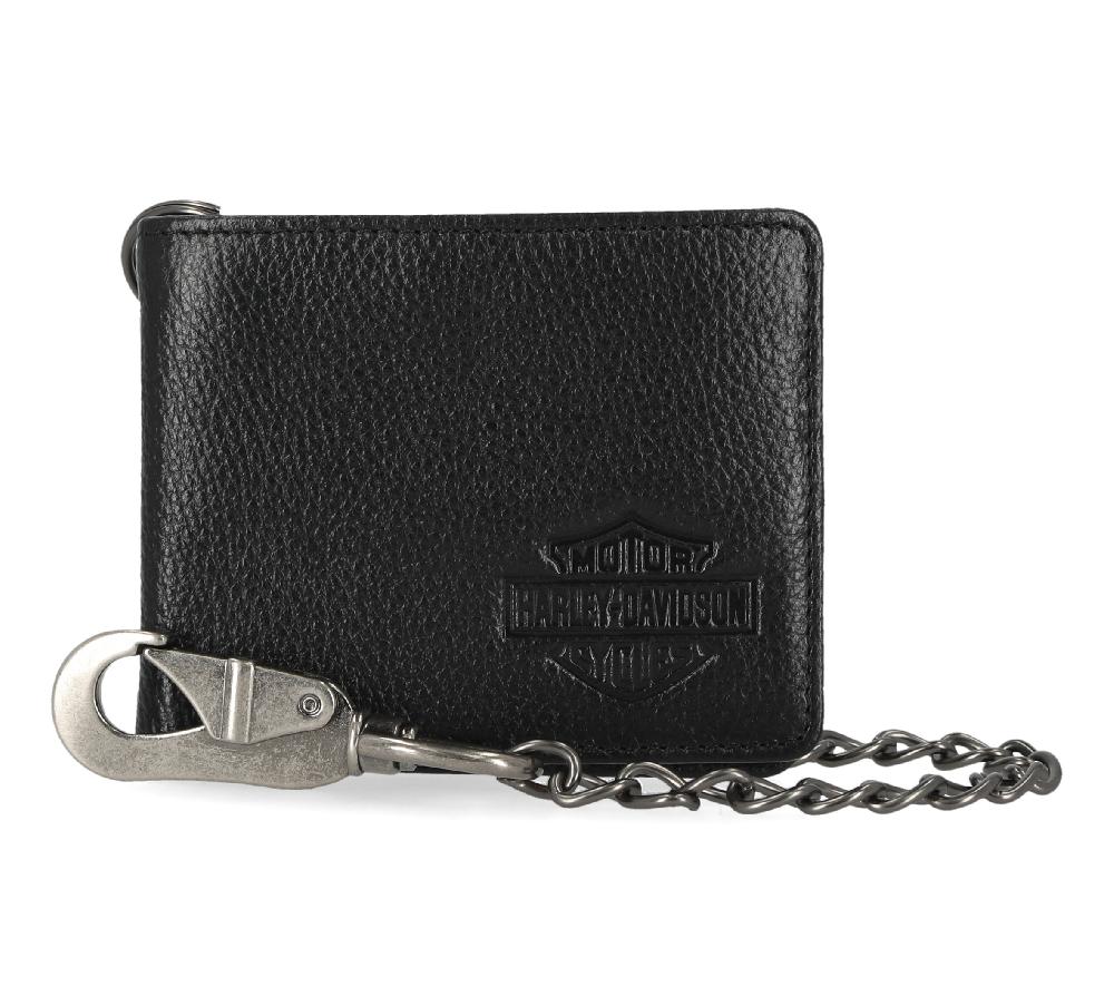 harley Mens Bar & Shield Core Pebble Billfold Wallet With Chain