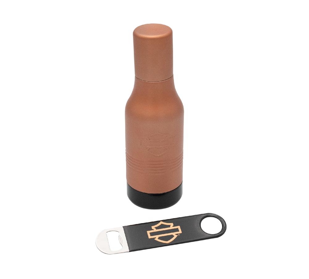 Harley Open Bar & Shield Stainless Steel Bottle Cooler & Opener Set
