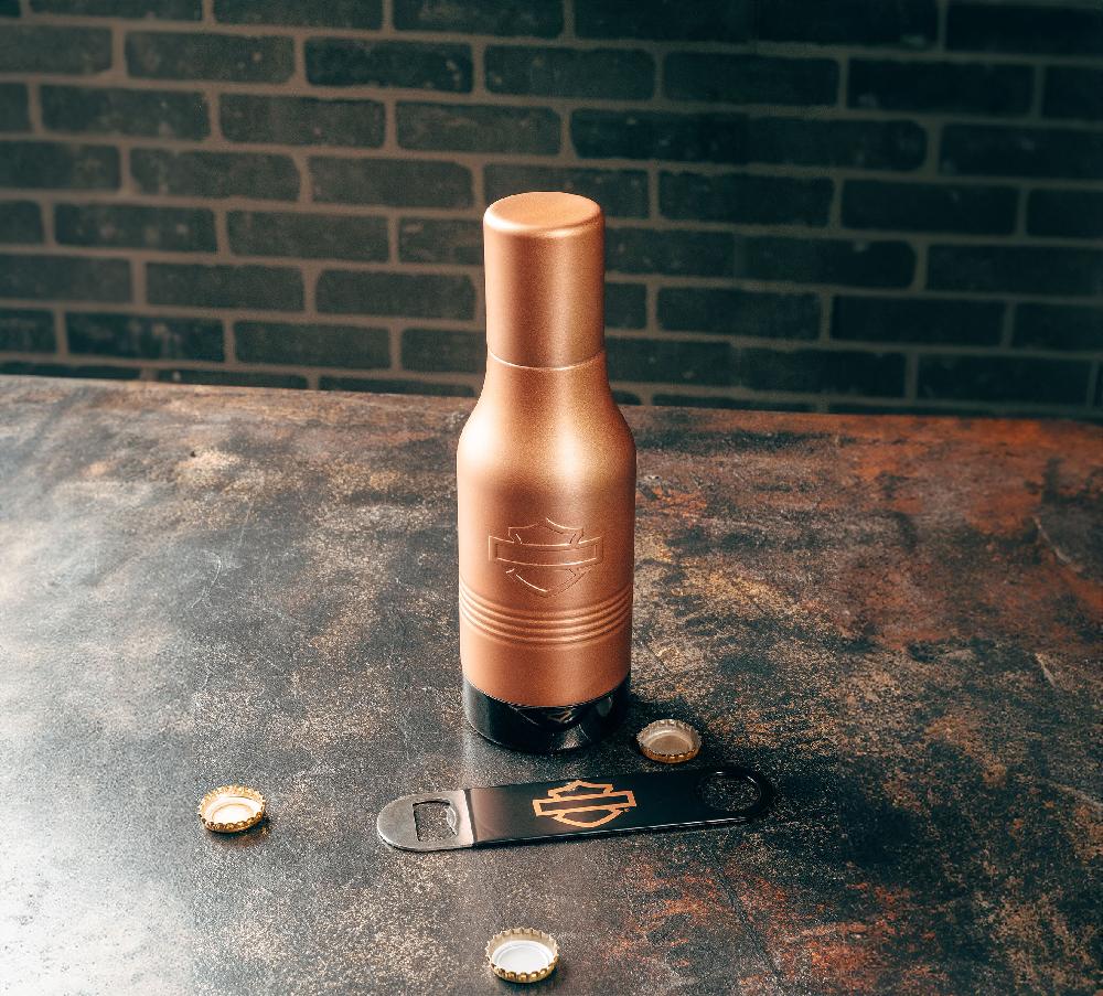 Harley Open Bar & Shield Stainless Steel Bottle Cooler & Opener Set