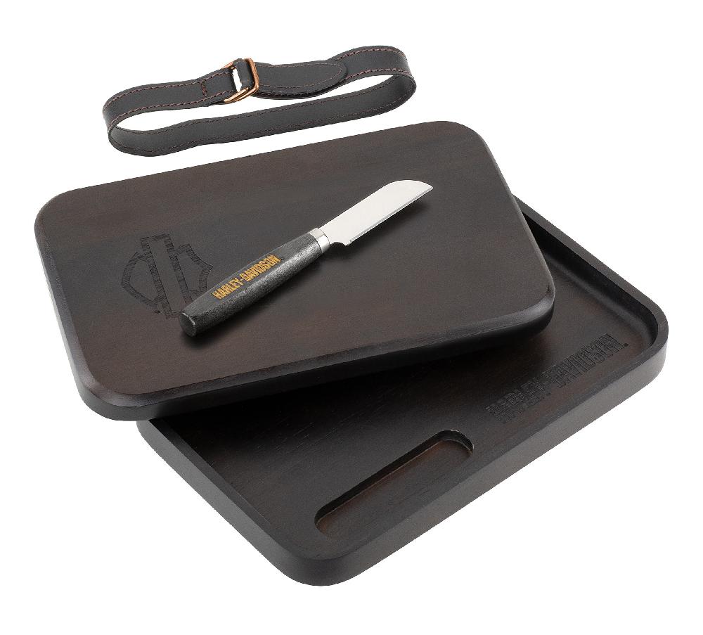 Harley Open Bar & Shield Wood Cutting Board & Knife Set