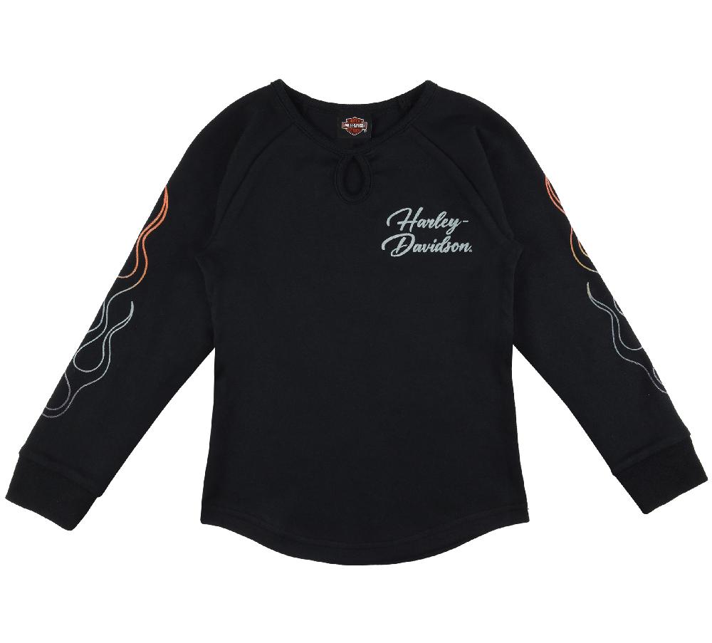 harley Shirt - Big Girls Long Sleeve Keyhole Jewel Neck Top