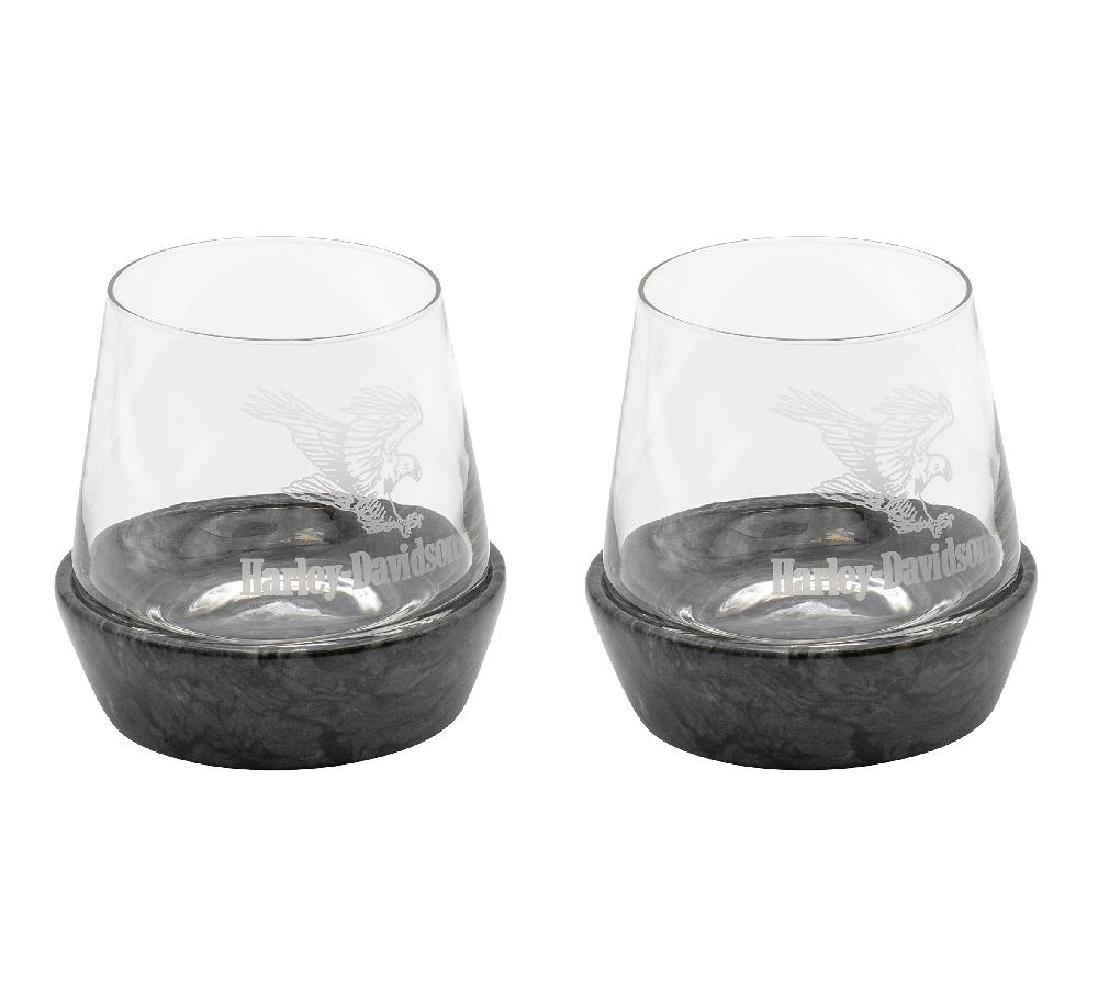 Harley Swooping Eagle Stone Base DOF Glass Set Of 2