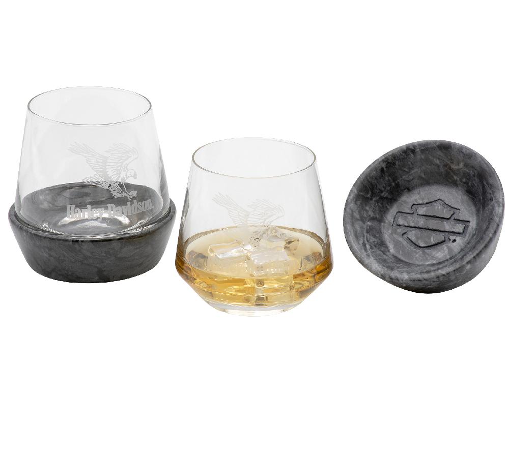 Harley Swooping Eagle Stone Base DOF Glass Set Of 2