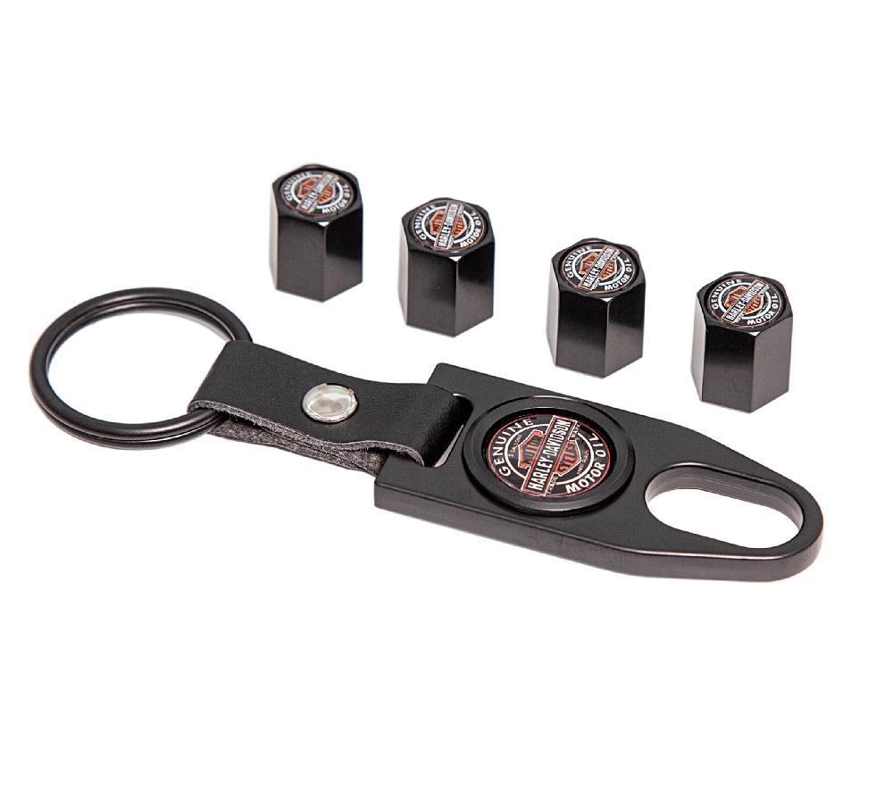 Harley Vintage Logo Key Chain With Valve Stem Covers
