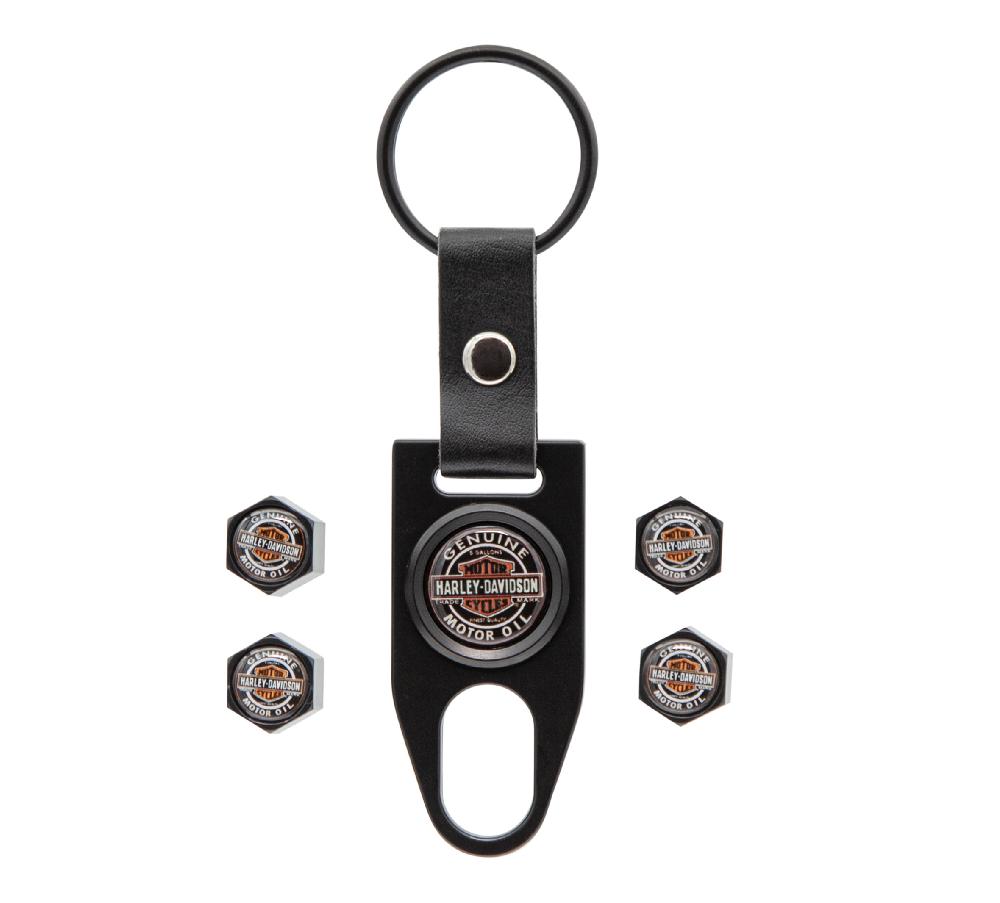 Harley Vintage Logo Key Chain With Valve Stem Covers