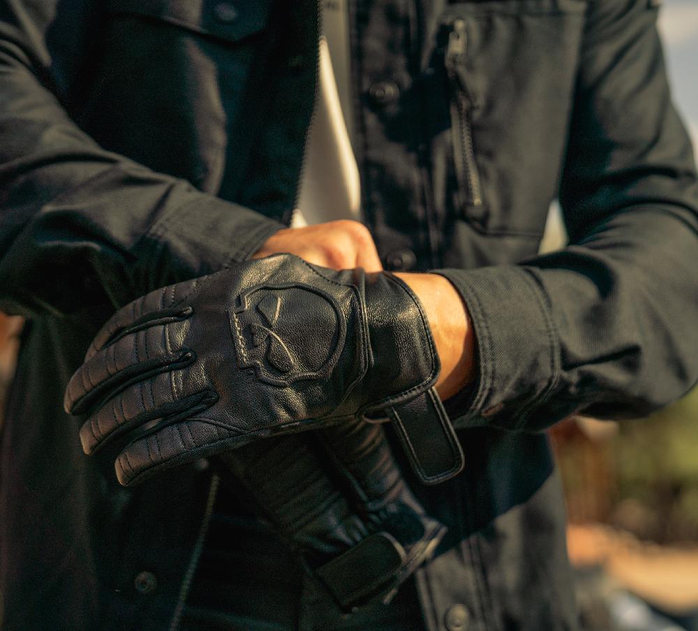 Harley Willie G Skull Graphic Leather Riding Gloves