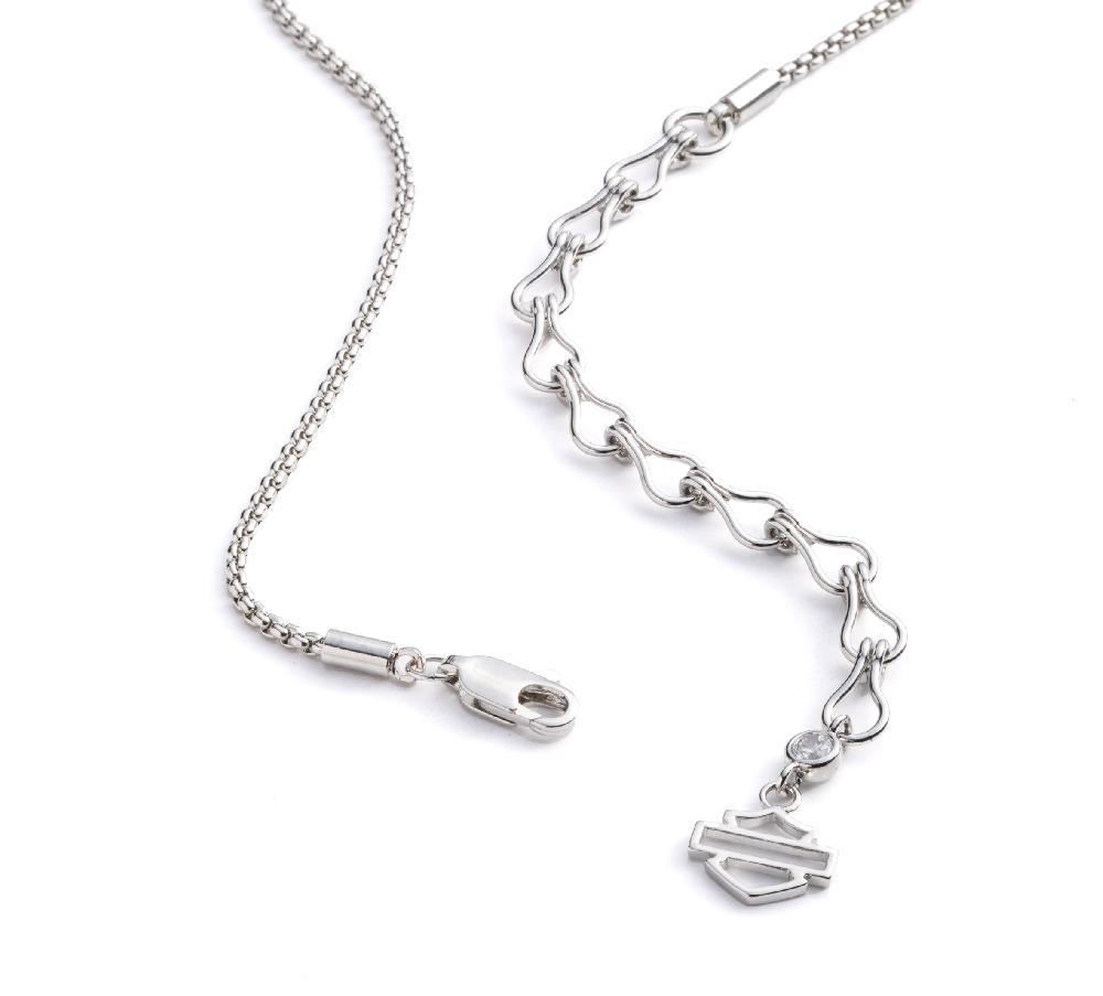 Harley Women's 22" Braided Bar & Shield Mini Ride Bell Necklace