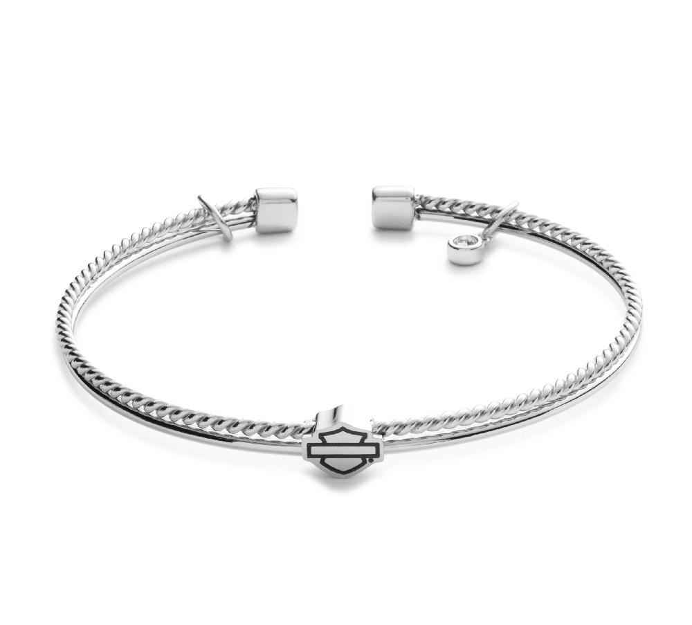 harley Women's Bar & Shield Charm Textured Cuff Bracelet