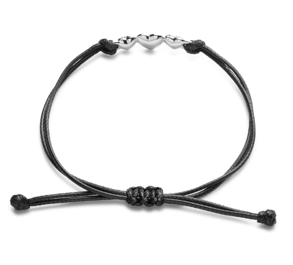 Harley Women's Bar & Shield Triple Heart Wax Cord Bracelet