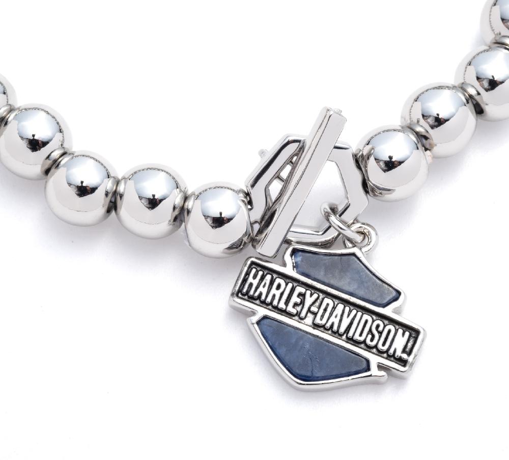 Harley Women's Beaded Bar & Shield Charm Stretch Bracelet