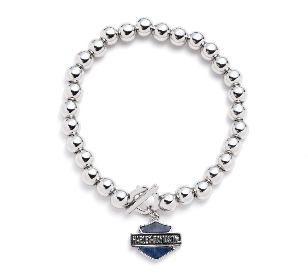 Harley Women's Beaded Bar & Shield Charm Stretch Bracelet