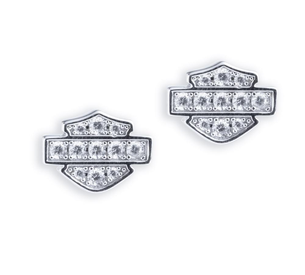 Harley Women's Bling Post Bar & Shield Sterling Silver Stud Earrings